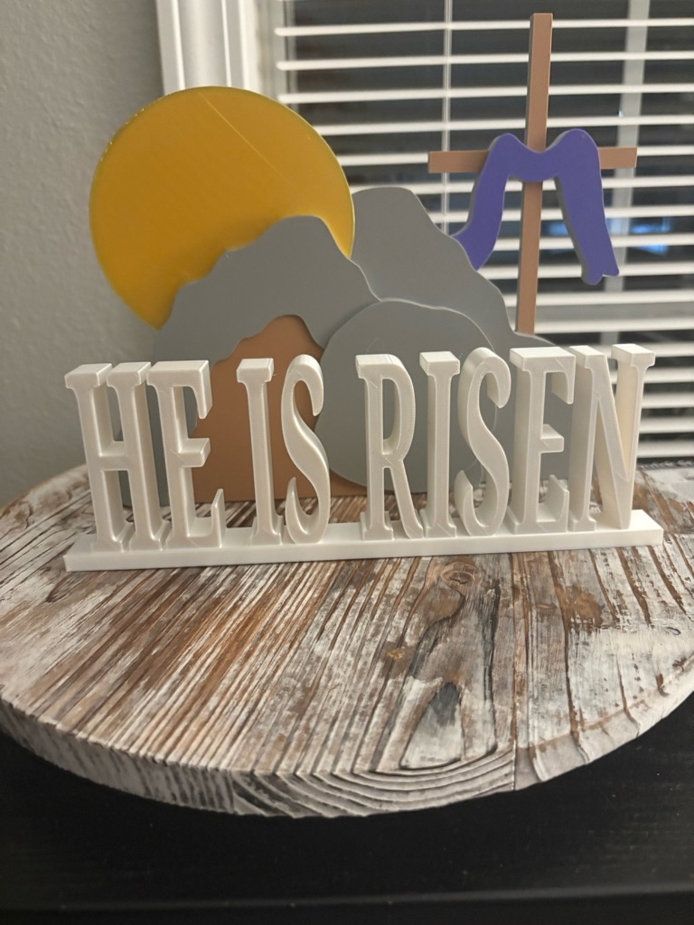 He Is Risen 3D printed original Table Top Decor - White, Gray, Yellow, Purple